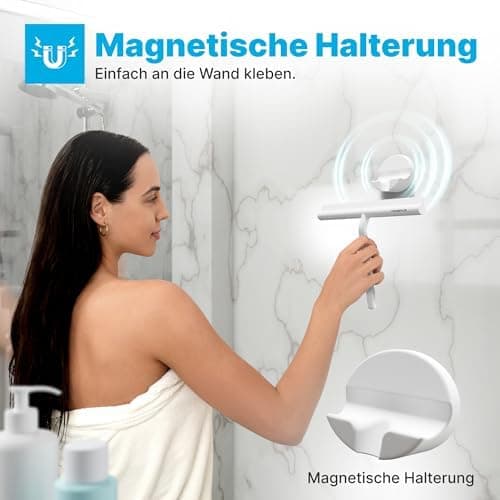 MINISMUS Silikon Duschabzieher – Selbstklebend, Glasabzieher für Duschemöbel, Badewasserabsorber – Magnet-Halterung, Ohn