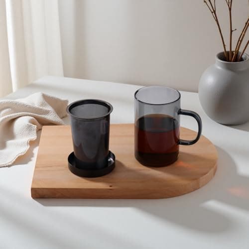 EcoOE 440 ml Borosilikat Teetasse mit Ultrafein Edelstahl Sieb und Natürlicher Bambus Deckel für Koffeinfreie Getränke