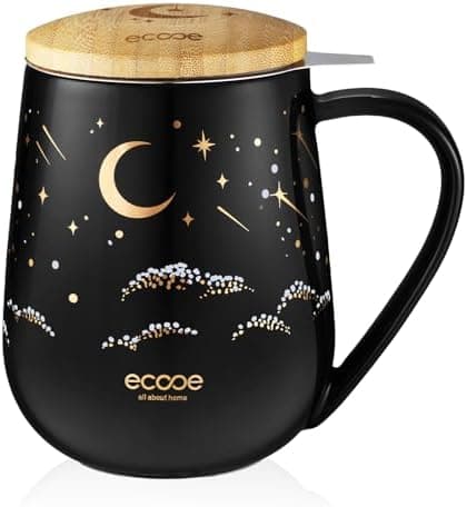 Ecoe Teetasse mit Deckel und Sieb - 600 ml Keramik, Weiß, Große Teetasse mit Sieb und Deckel, Pärchen Geschenke - Weihna