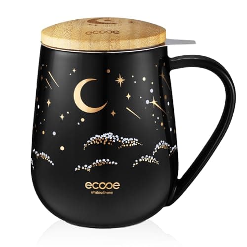 Ecoe Teetasse mit Deckel und Sieb - 600 ml Keramik, Weiß, Große Teetasse mit Sieb und Deckel, Pärchen Geschenke - Weihna