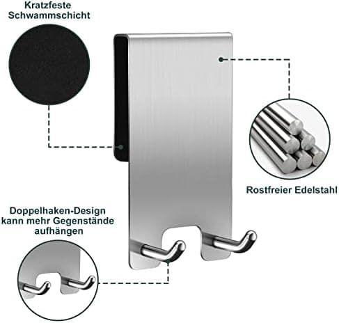 Kegii Duschhaken ohne Bohren - Ideal für Glasstärken von 6-12 mm | Für Handtücher und Duschabzieher | 2er Set Matt Schwa