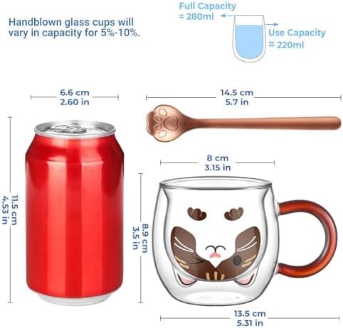 Ecoeod Hund Tasse Doppeltgewandige Gläser für Frauen und Männer 280ml Geburtstag Geschenke Valentinstag