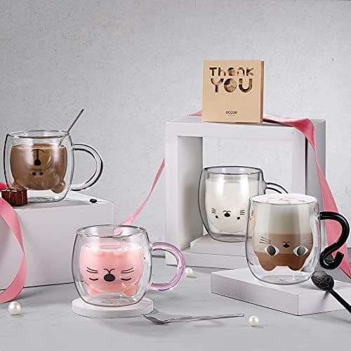 Ecoeod Hund Tasse Doppeltgewandige Gläser für Frauen und Männer 280ml Geburtstag Geschenke Valentinstag