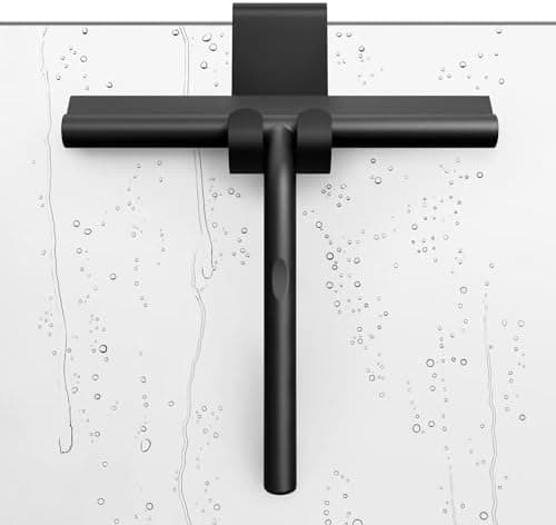 Ecoe Silikon Duschabzieher Schwarz, Abzieher Dusche mit Edelstahlhalterung, für Glas, Spiegel und Fenster, 21cm Breit, H