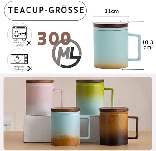 JanYoo Keramik Teetasse mit Deckel und Sieb für Teeliebhaber, 300ml Blooming Tea Geschenke