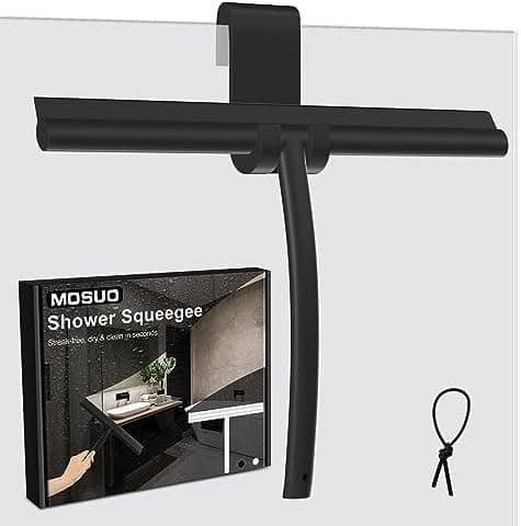 MOSUO Duschabzieher Schwarz - Dusche, Fensterreinigung, Edelstahl-Kern, Silikon, Badezimmer