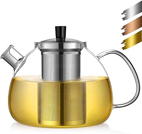 Ecooe Original 1500ml Bronzeschiefer Glass Tea Kettle Borosilicate Glass Tea Infuser with Removable 18/8 Stainless Steel