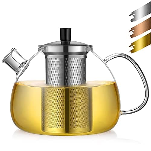 Ecooe Original 1500ml Bronzeschiefer Glass Tea Kettle Borosilicate Glass Tea Infuser with Removable 18/8 Stainless Steel