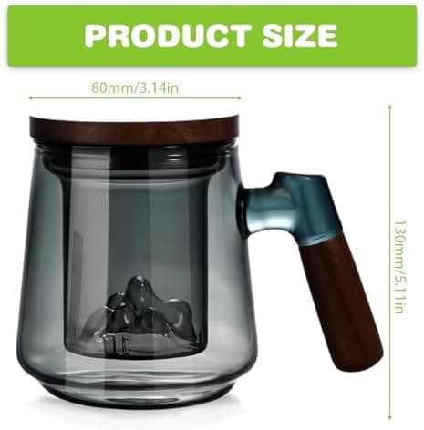 Teetasse mit Deckel und Sieb, 500ml Hitzebeständiges Borosilikat Glas, Geschenk für Tee-Liebhaber(Rauchgrau)  
Teetasse