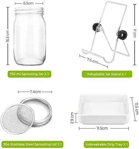 Ecoe Keimgläser Sprossen Keimglas 2er Set Edelstahl Filter Wasserschale Sprouting Jar