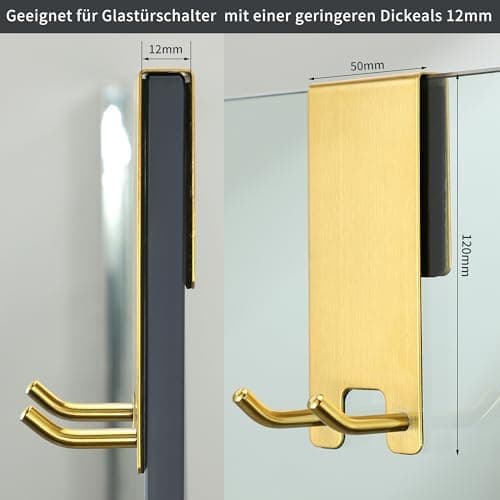 Kegii Duschhaken ohne Bohren - Ideal für Glasstärken von 6-12 mm | Für Handtücher und Duschabzieher | 2er Set Matt Schwa