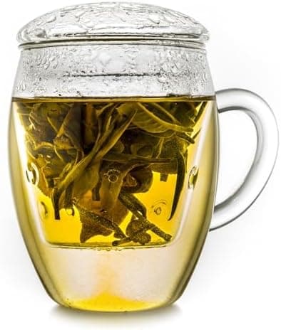 Creano Teeglas All-In-One, große Teetasse mit Sieb und Deckel aus Glas für Tee liebende Frauen und Männer bei jeder Gele