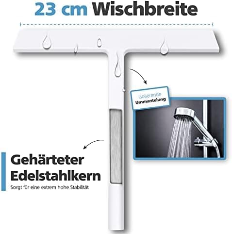 Duschabzieher Silikon Weiß 23 cm - Scheibenabzieher für Duschkabinen - Flüssigkeiten rückstandslos entfernt
| Duschabzi