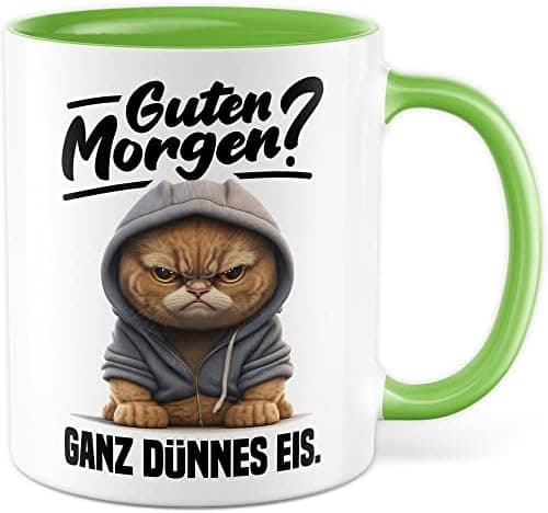 Lustige Katzen-Tasse Morgenmuffel Humor Geschenk für Verschlafene Kaffeebecher (Weiß & Schwarz)  
Geschmackvolle Witze K