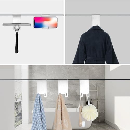 Kegii Duschhaken ohne Bohren - Ideal für Glasstärken von 6-12 mm | Für Handtücher und Duschabzieher | 2er Set Matt Schwa