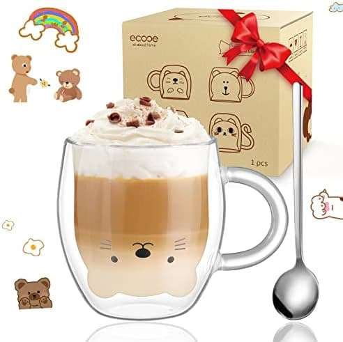 Ecoeod Hund Tasse Doppeltgewandige Gläser für Frauen und Männer 280ml Geburtstag Geschenke Valentinstag
