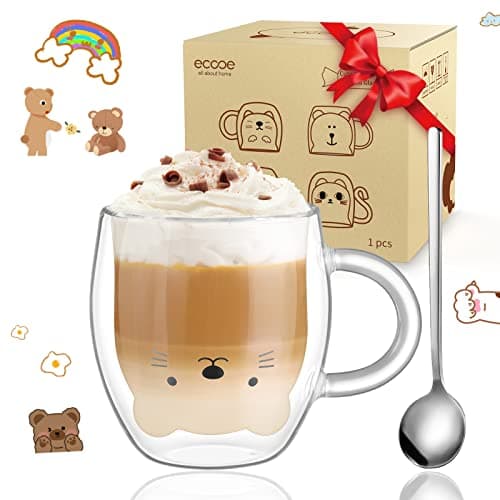 Ecoeod Hund Tasse Doppeltgewandige Gläser für Frauen und Männer 280ml Geburtstag Geschenke Valentinstag