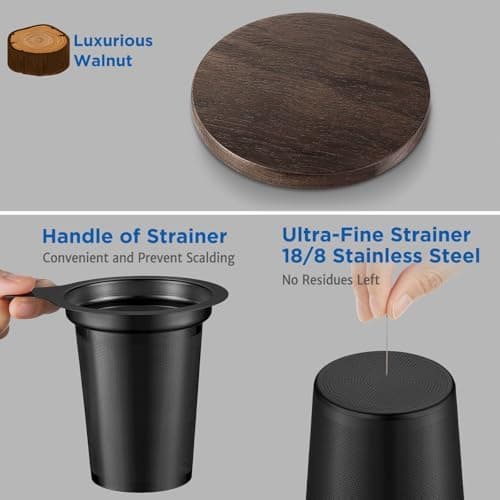 EcoOE 440 ml Borosilikat Teetasse mit Ultrafein Edelstahl Sieb und Natürlicher Bambus Deckel für Koffeinfreie Getränke