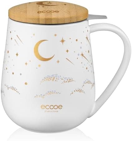 Ecoe Teetasse mit Deckel und Sieb - 600 ml Keramik, Weiß, Große Teetasse mit Sieb und Deckel, Pärchen Geschenke - Weihna