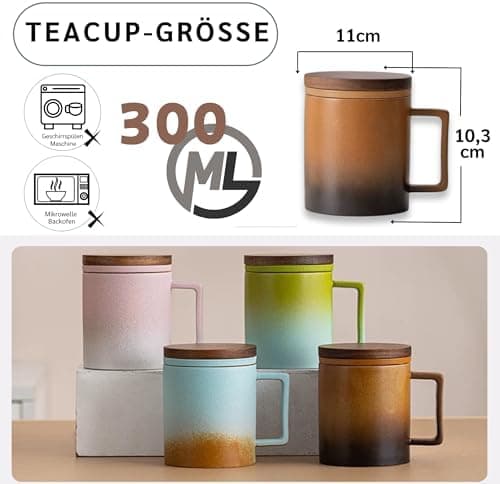 JanYoo Keramik Teetasse mit Deckel und Sieb für Teeliebhaber, 300ml Blooming Tea Geschenke