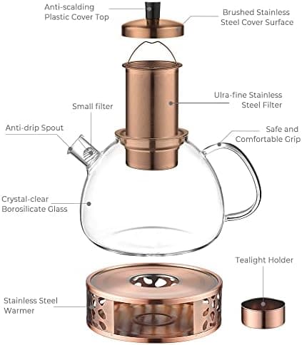 Ecooe 1,5L Teekanne Glas mit Stövchen und Teewärmer Edelstahl für Relaxen im Zuhause und beim Tee genießen