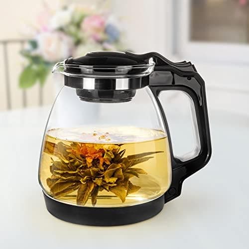 T24 Glas Teekanne mit Hitzebeständigem Edelstahl Filter für Losen Tee - 1250ml - Überhitzungsschutz und Siebeingebaust