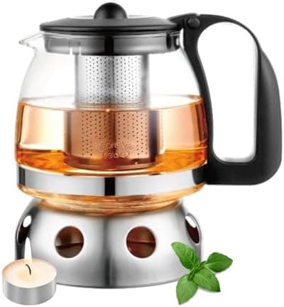 T24 Glas Teekanne mit Hitzebeständigem Edelstahl Filter für Losen Tee - 1250ml - Überhitzungsschutz und Siebeingebaust