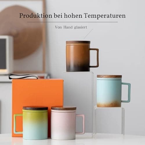 JanYoo Keramik Teetasse mit Deckel und Sieb für Teeliebhaber, 300ml Blooming Tea Geschenke