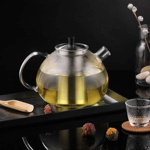 Ecooe Original 1500ml Bronzeschiefer Glass Tea Kettle Borosilicate Glass Tea Infuser with Removable 18/8 Stainless Steel