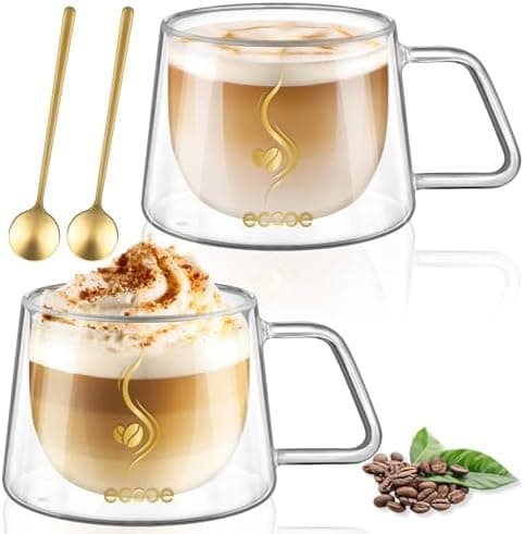 Ecoe Doppelwandige Kaffeegläser 350ml für Cappuccino und Tee, Borosilikatglas, Eis und Milch zu Hause und im Büro