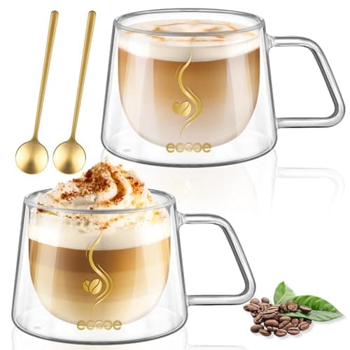 Ecoe Doppelwandige Kaffeegläser 350ml für Cappuccino und Tee, Borosilikatglas, Eis und Milch zu Hause und im Büro
