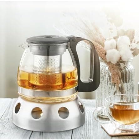 T24 Glas Teekanne mit Hitzebeständigem Edelstahl Filter für Losen Tee - 1250ml - Überhitzungsschutz und Siebeingebaust
