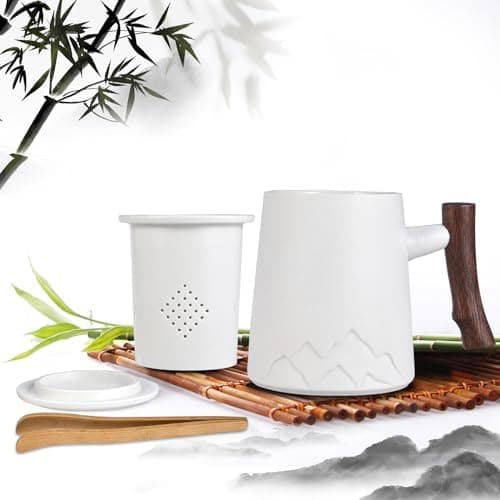 Teetasse mit Teesieb und Deckel - Keramik Tasse zur Geschenkung Große Teetassen mit Holzgriff
| Keramik Teetasse mit Te