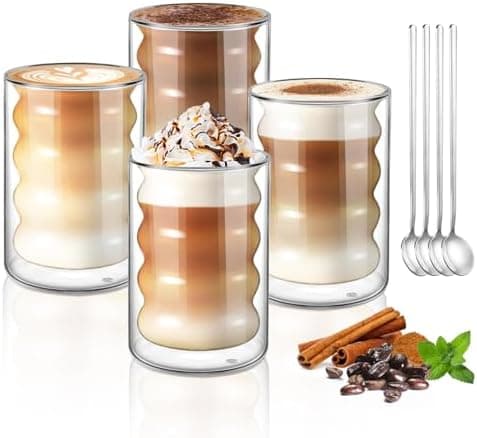 Ecoe Doppelwandige Kaffeegläser 350ml für Cappuccino und Tee, Borosilikatglas, Eis und Milch zu Hause und im Büro