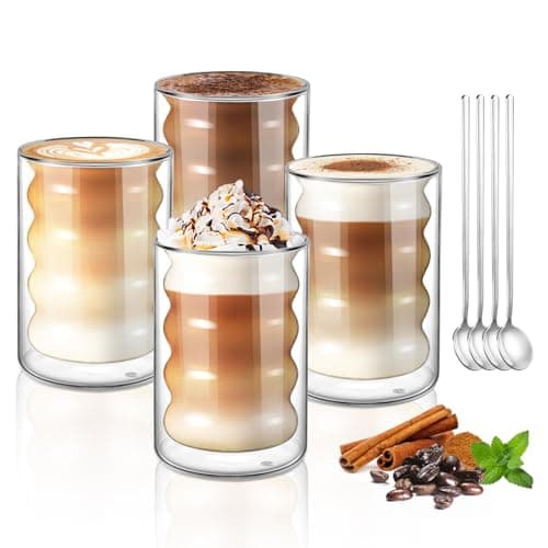 Ecoe Doppelwandige Kaffeegläser 350ml für Cappuccino und Tee, Borosilikatglas, Eis und Milch zu Hause und im Büro
