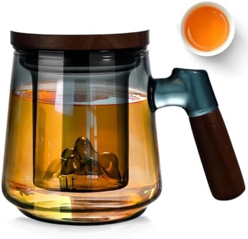 Teetasse mit Deckel und Sieb, 500ml Hitzebeständiges Borosilikat Glas, Geschenk für Tee-Liebhaber(Rauchgrau)  
Teetasse