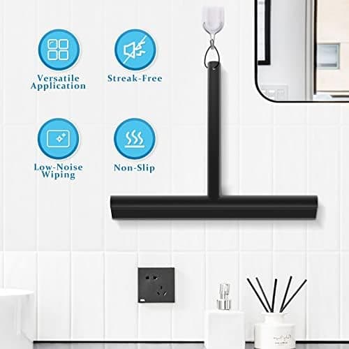 MOSUO Duschabzieher Schwarz - Dusche, Fensterreinigung, Edelstahl-Kern, Silikon, Badezimmer