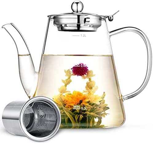 Zpose 1200ml Hitzebeständige Teekanne mit Edelstahl Filter und Sieb für cada Tee