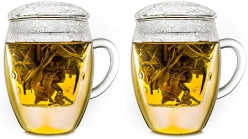 Creano Teeglas All-In-One, große Teetasse mit Sieb und Deckel aus Glas für Tee liebende Frauen und Männer bei jeder Gele