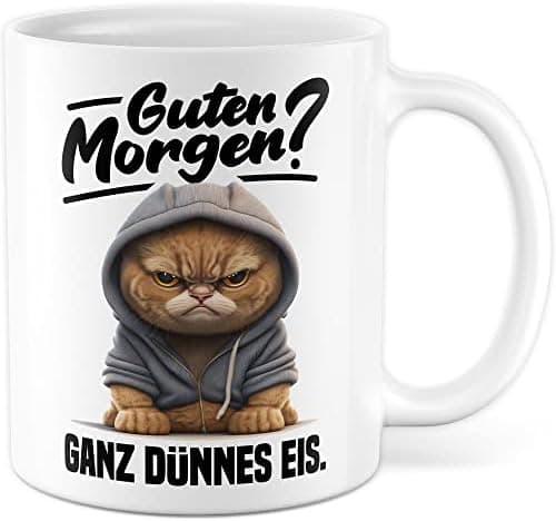Lustige Katzen-Tasse Morgenmuffel Humor Geschenk für Verschlafene Kaffeebecher (Weiß & Schwarz)  
Geschmackvolle Witze K