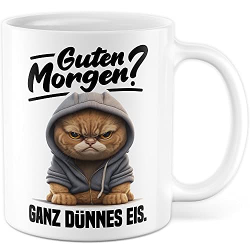 Lustige Katzen-Tasse Morgenmuffel Humor Geschenk für Verschlafene Kaffeebecher (Weiß & Schwarz)  
Geschmackvolle Witze K