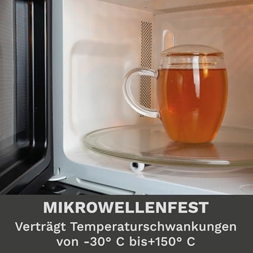 Creano Teeglas All-In-One, große Teetasse mit Sieb und Deckel aus Glas für Tee liebende Frauen und Männer bei jeder Gele