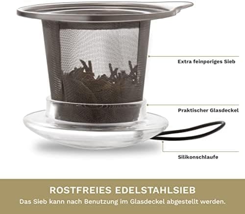 Creano JUMBO Tee-Tasse XXL aus Glas mit Henkel und integriertem Edelstahlsieb für Feierabend │ leicht transportationfähi