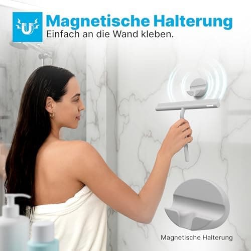 MINISMUS Silikon Duschabzieher – Selbstklebend, Glasabzieher für Duschemöbel, Badewasserabsorber – Magnet-Halterung, Ohn