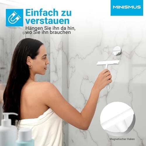 MINISMUS Silikon Duschabzieher – Selbstklebend, Glasabzieher für Duschemöbel, Badewasserabsorber – Magnet-Halterung, Ohn