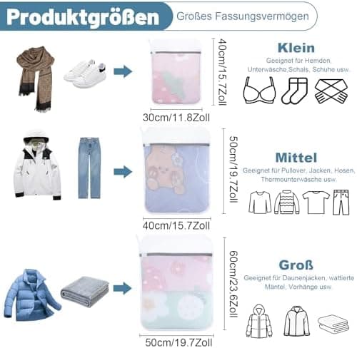 3 Stück Wäschesäcke mit Wabenstruktur für Feinwäsche und BH im Format 50 x 60 cm Waschmaschine-Wäschenetz mit Reißversch