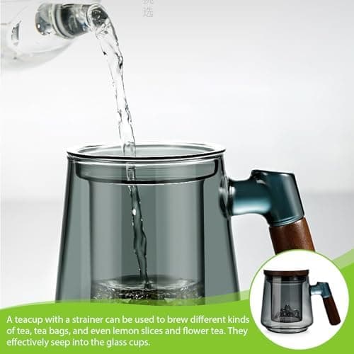 Teetasse mit Deckel und Sieb für Blühtee 500ml Glas mit Siebeinsatz