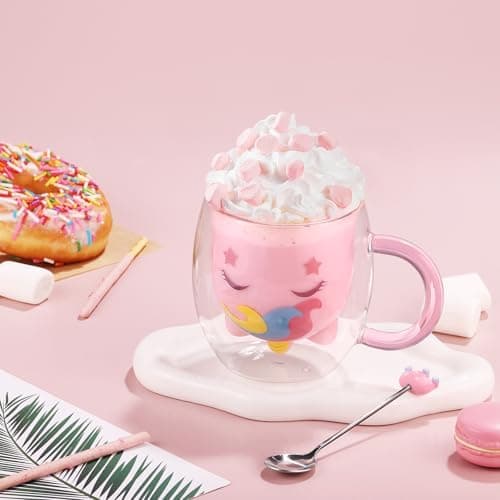 Ecoeod Hund Tasse Doppeltgewandige Gläser für Frauen und Männer 280ml Geburtstag Geschenke Valentinstag