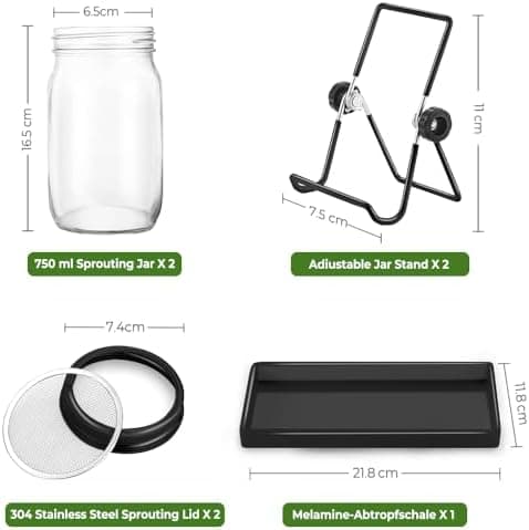 Ecoe Keimgläser Sprossen Keimglas 2er Set Edelstahl Filter Wasserschale Sprouting Jar