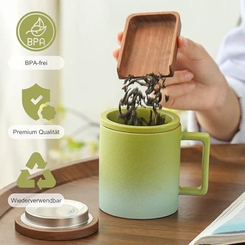 JanYoo Keramik Teetasse mit Deckel und Sieb für Teeliebhaber, 300ml Blooming Tea Geschenke